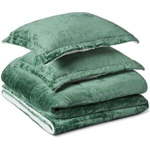 Brand New Green 3 Piece DQ Reversible Micromink Sherpa Comforter Set